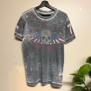 Affliction Skeleton Skull Grunge Punk Shirt Mens Medium Grey Y2K Burnout T-Shirt